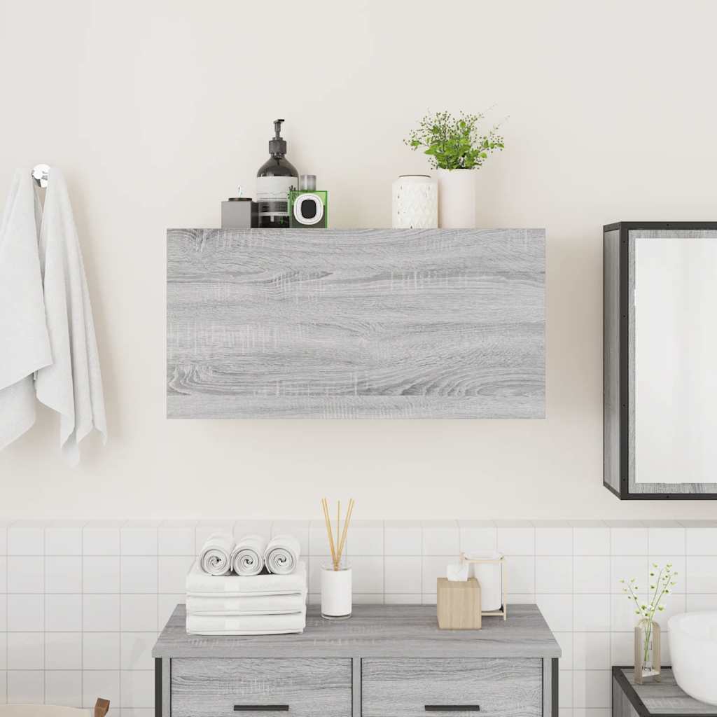 Wall-mounted bathroom cabinet, grey oak, 80x25x40cm