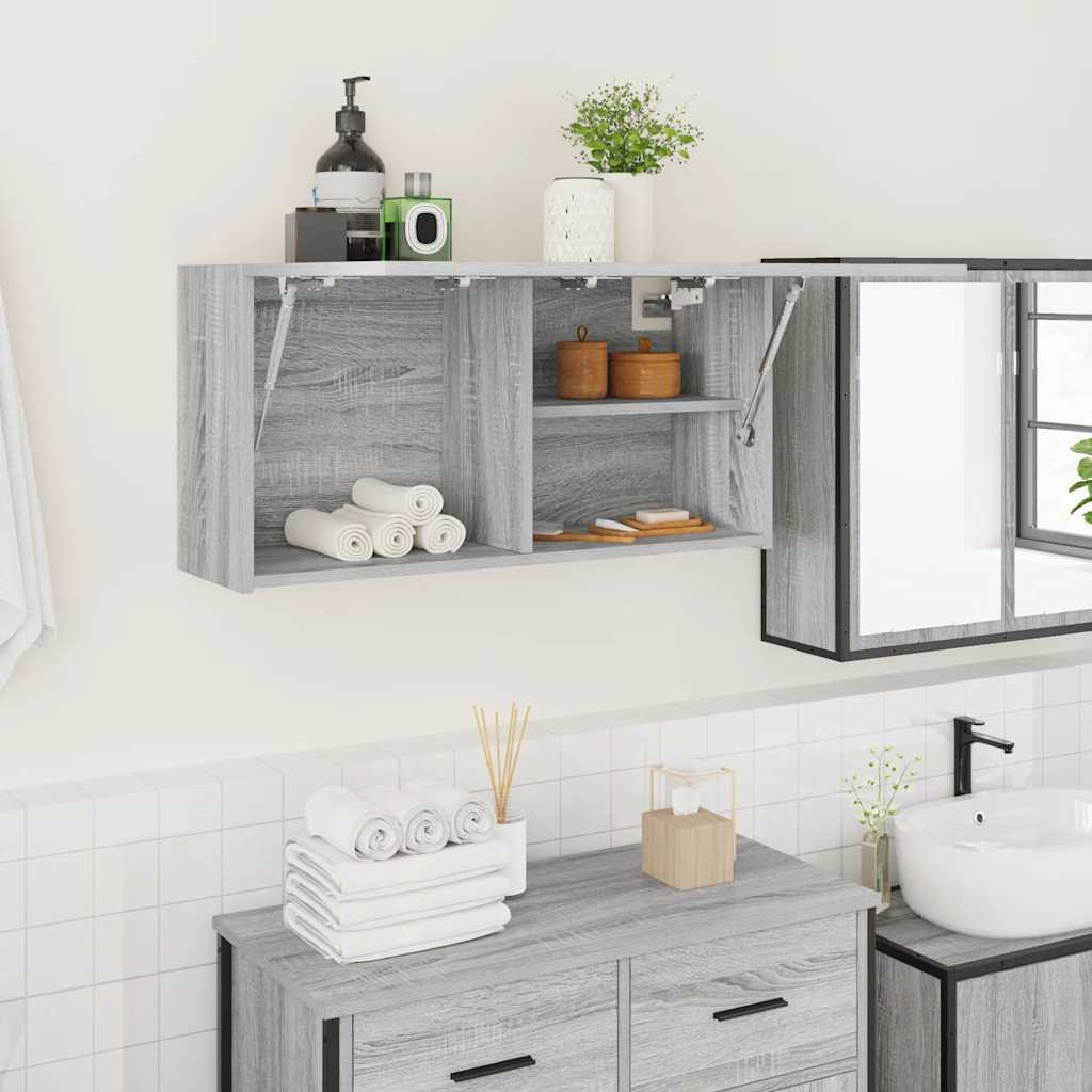 Wall-mounted bathroom cabinet, grey oak, 80x25x40cm