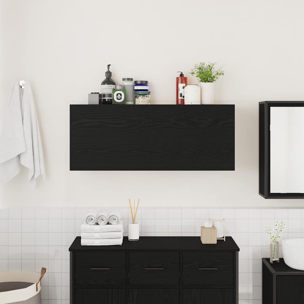 Wall-mounted bathroom cabinet, black, 100x25x40cm, wood