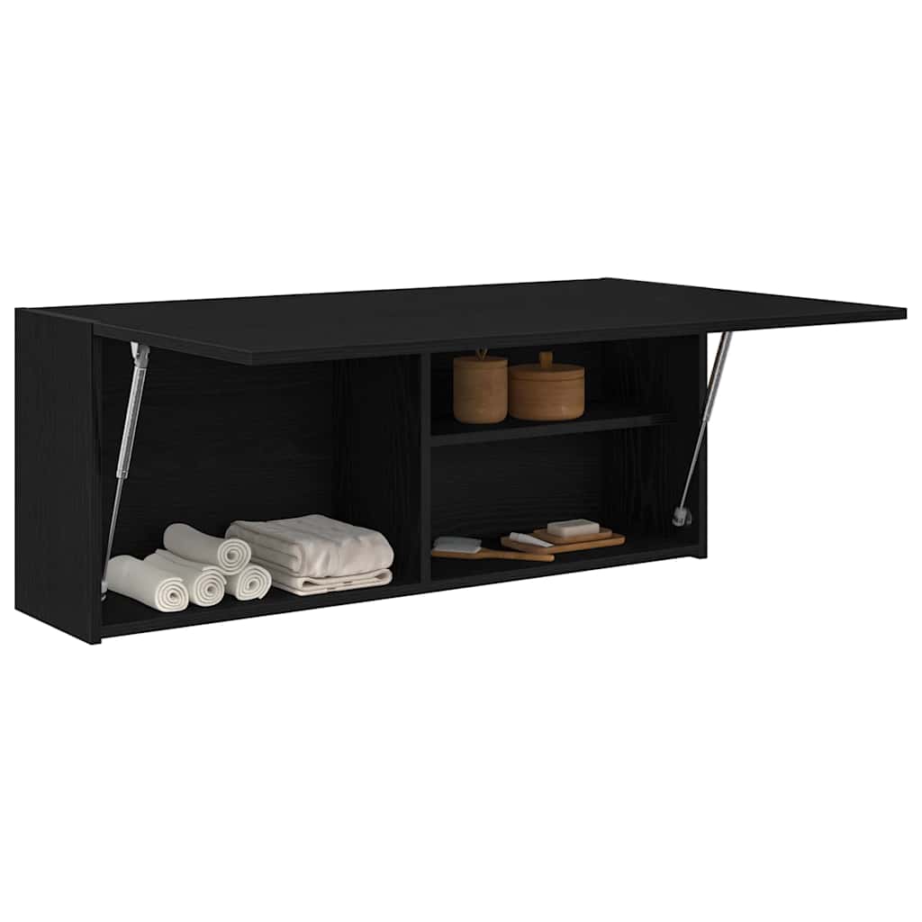 Wall-mounted bathroom cabinet, black, 100x25x40cm, wood