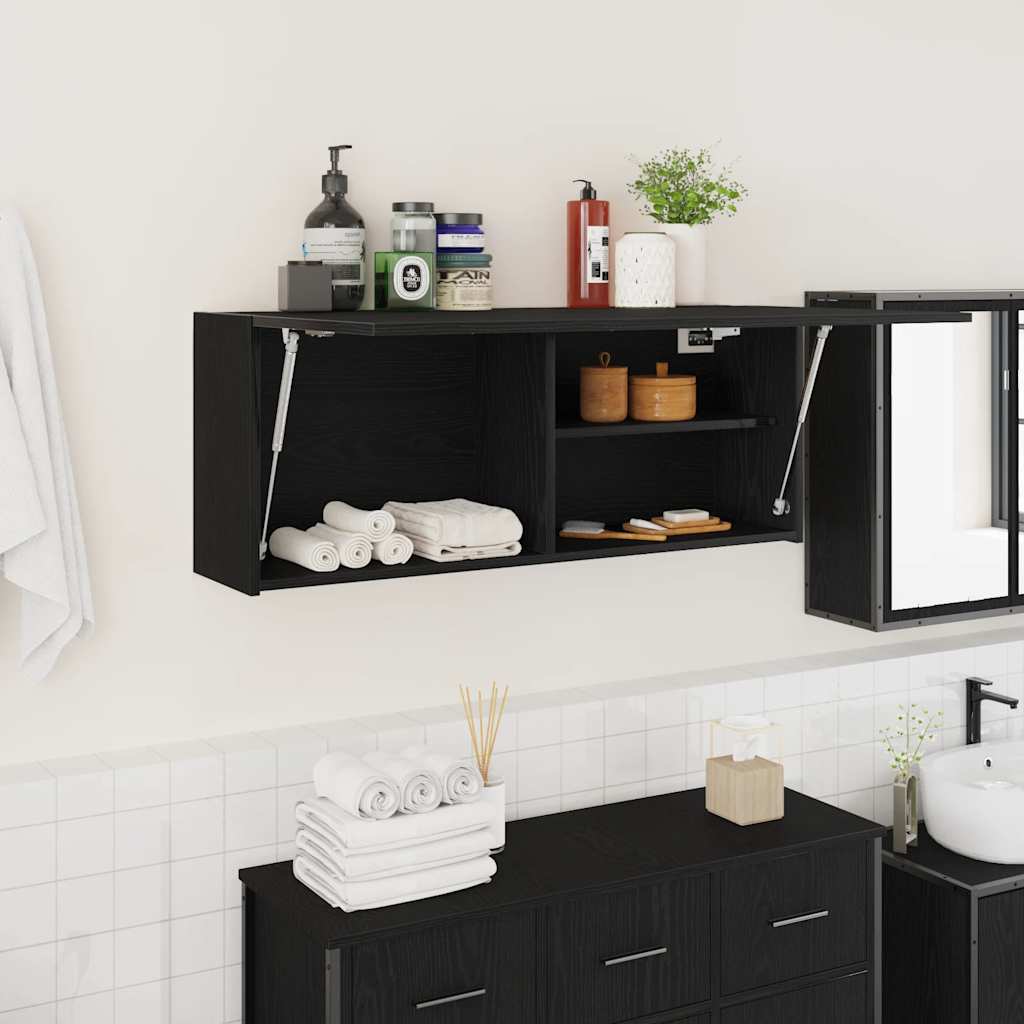 Wall-mounted bathroom cabinet, black, 100x25x40cm, wood