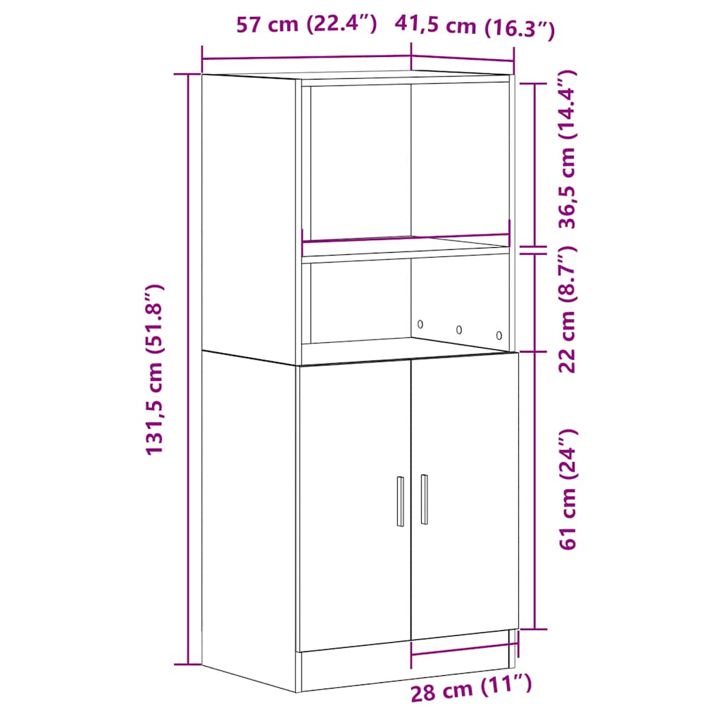 Virtuves skapis, sonomas ozola, 57x41,5x131,5cm, koks
