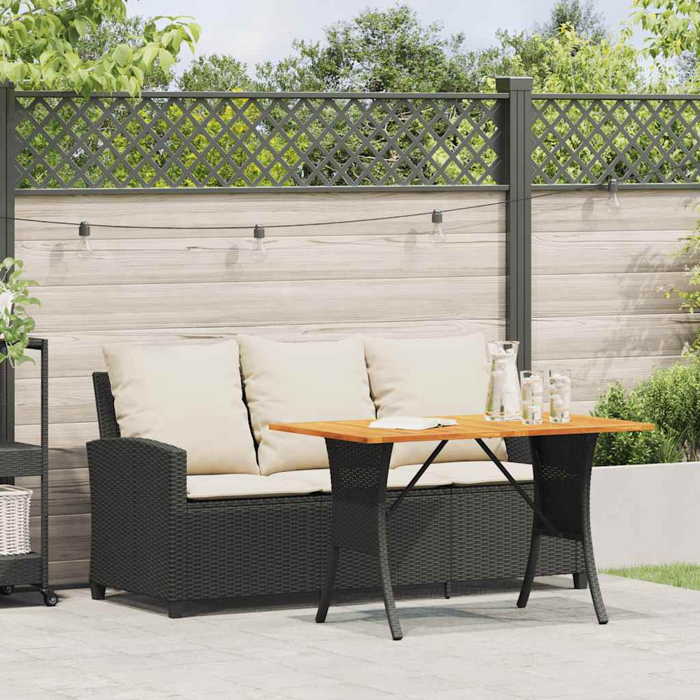 Sodo sofa, 3 vietų, su pagalvėlėmis ir stalu, juoda, poliratanas