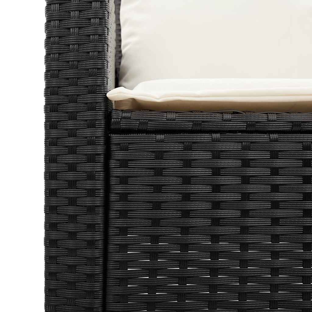 Sodo sofa, 3 vietų, su pagalvėlėmis ir stalu, juoda, poliratanas