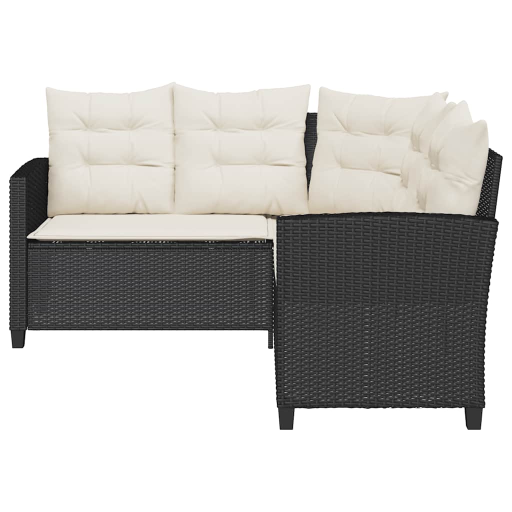 Sodo sofa su stalu ir pagalvėlėmis, L formos, juodas, poliratanas
