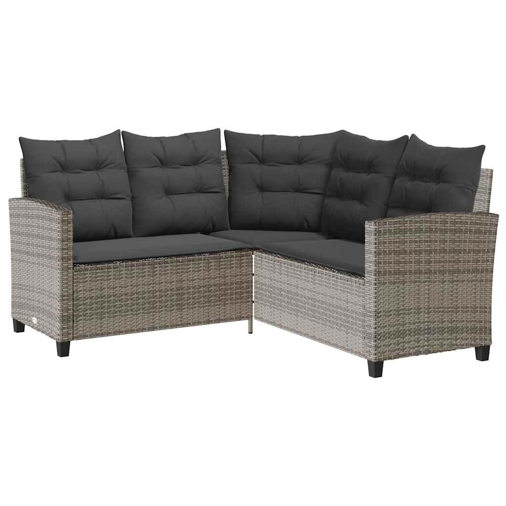 Sodo sofa su stalu ir pagalvėlėmis, L formos, pilka, poliratanas