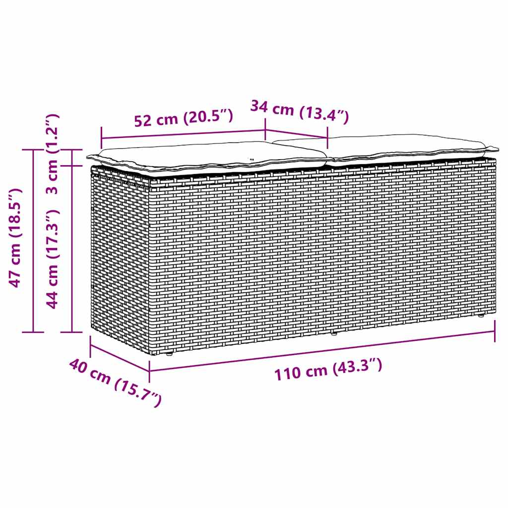 dārza sols ar spilvenu smilškrāsas 110x40x44 cm polirotangs