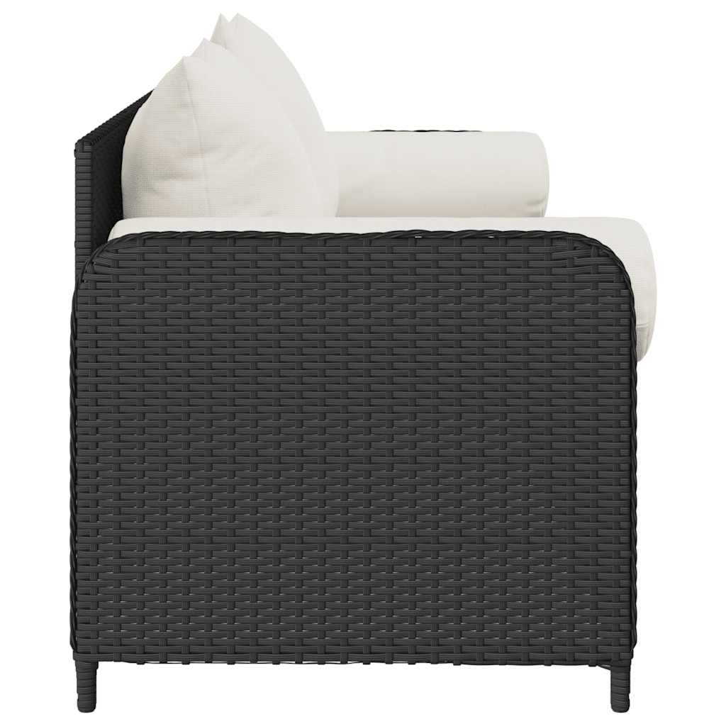 Sodo sofa su pagalvėlėmis, 3 sėdimos vietos, juodas, poliratanas