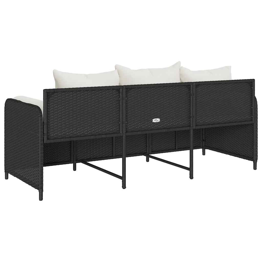 Sodo sofa su pagalvėlėmis, 3 sėdimos vietos, juodas, poliratanas