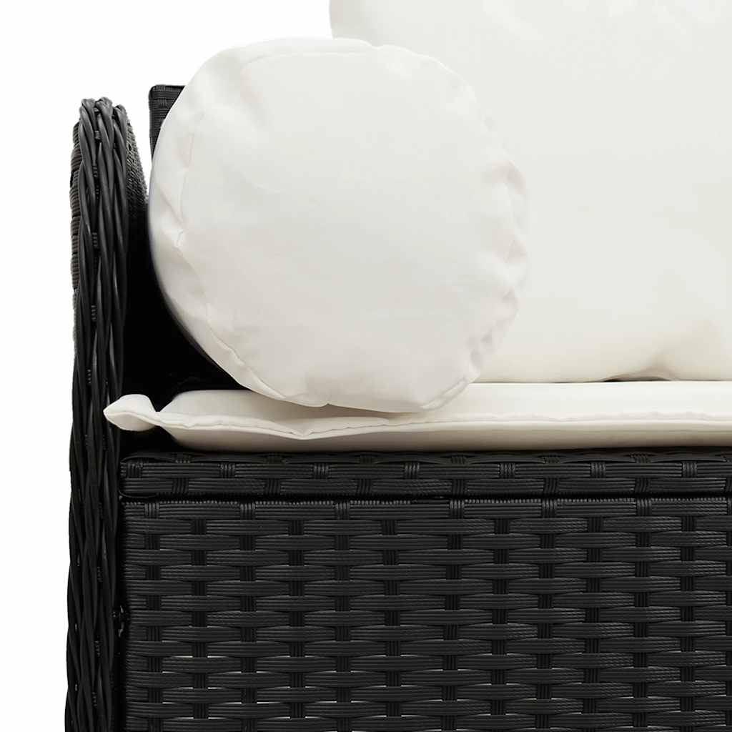 Sodo sofa su pagalvėlėmis, 3 sėdimos vietos, juodas, poliratanas