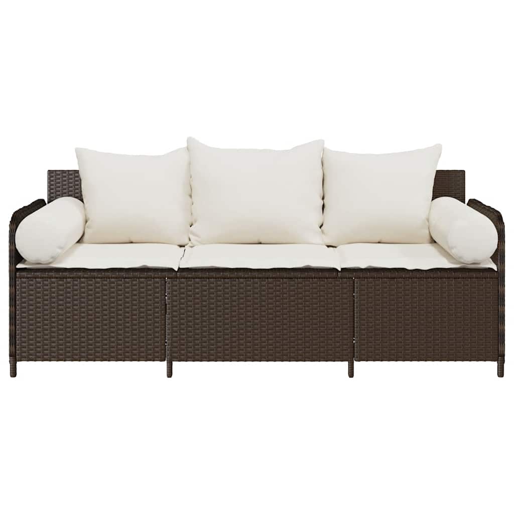 Sodo sofa su pagalvėlėmis, 3 sėdimos vietos, ruda, poliratanas