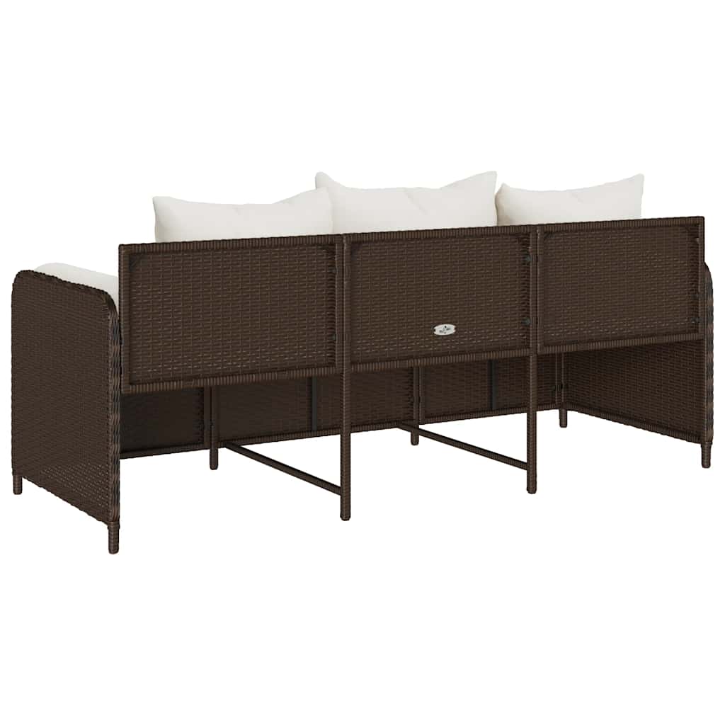 Sodo sofa su pagalvėlėmis, 3 sėdimos vietos, ruda, poliratanas