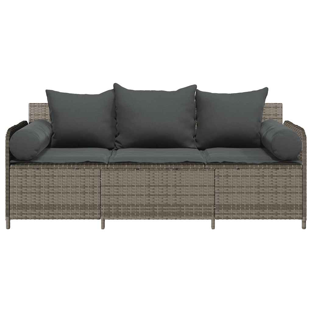 Sodo sofa su pagalvėlėmis, 3 sėdimos vietos, pilka, poliratanas