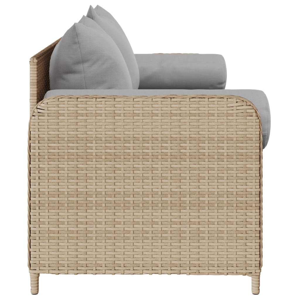 Sodo sofa su pagalvėlėmis, 3 sėdimos vietos, smėlio spalvos, poliratanas