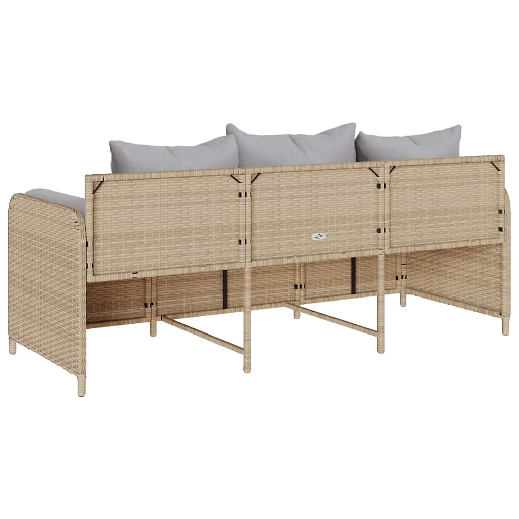 Sodo sofa su pagalvėlėmis, 3 sėdimos vietos, smėlio spalvos, poliratanas