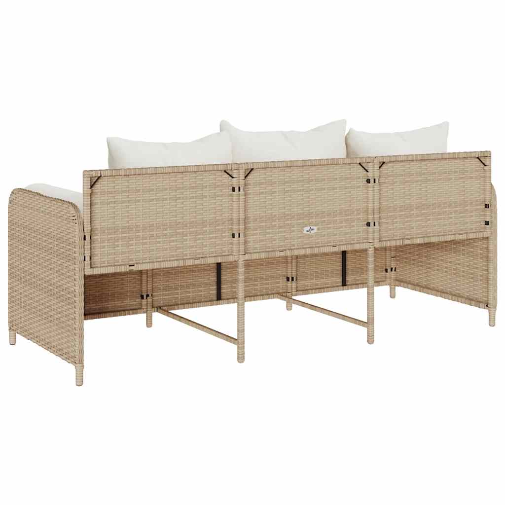 Sodo sofa su pagalvėlėmis, 3 sėdimos vietos, smėlio spalvos, poliratanas
