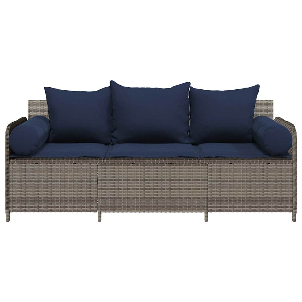 Sodo sofa su pagalvėlėmis, 3 sėdimos vietos, pilka, poliratanas