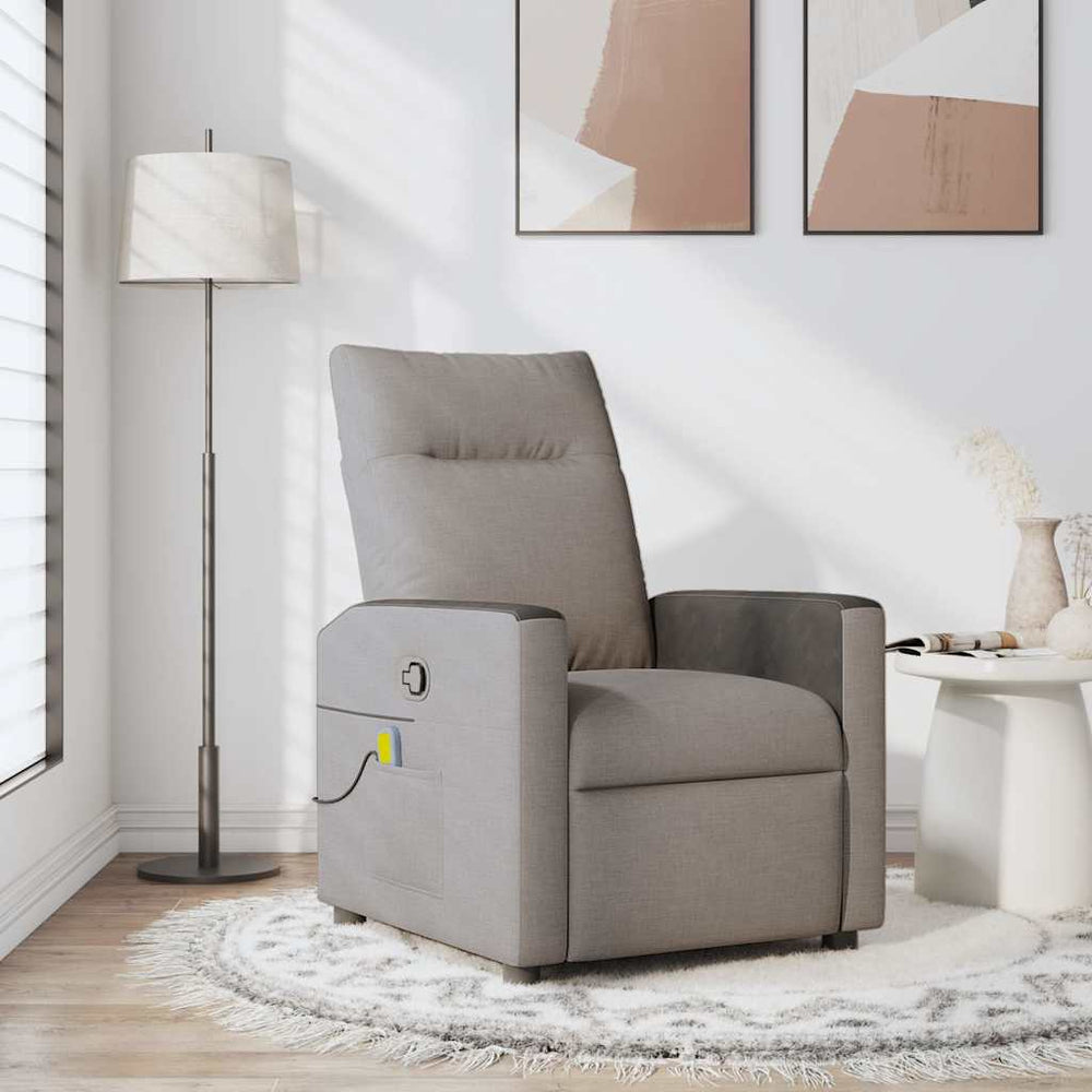 Reclining massage chair, taupe, fabric
