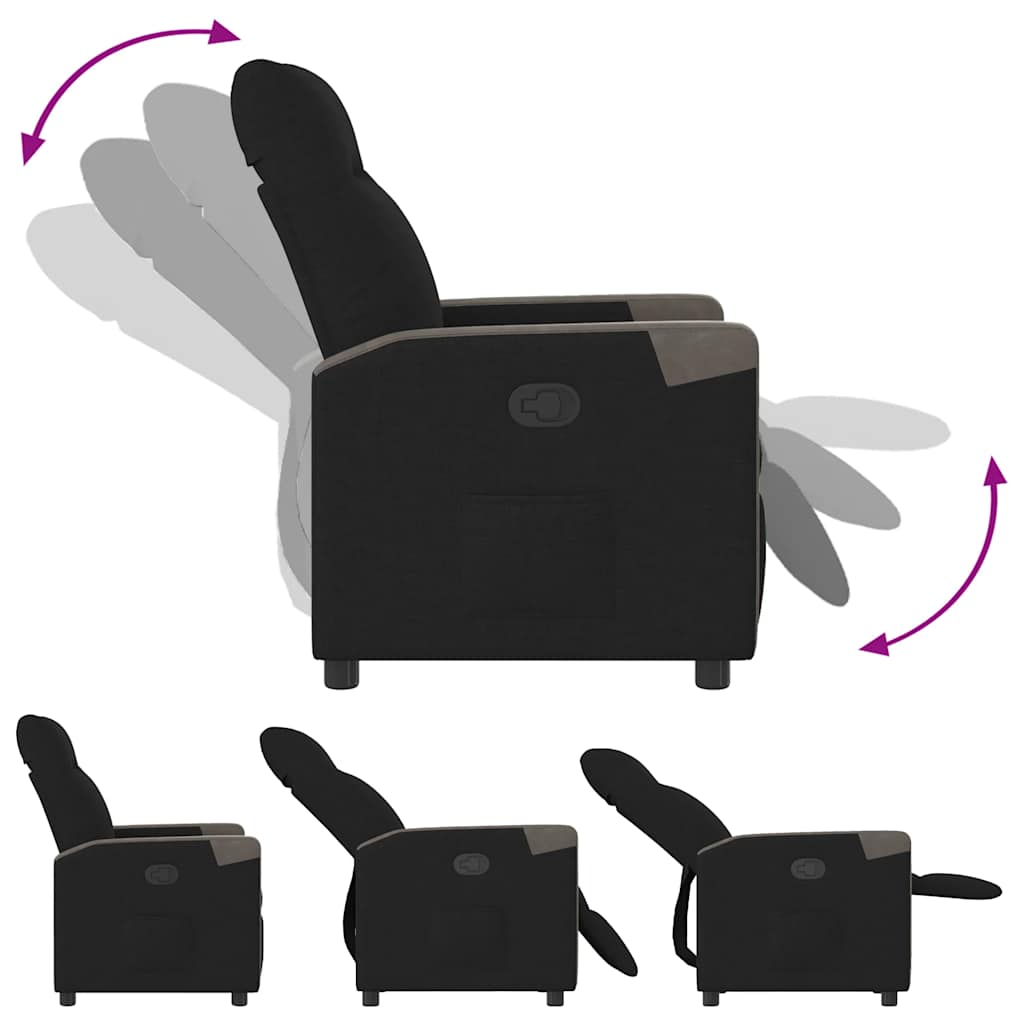 Recliner, black, fabric
