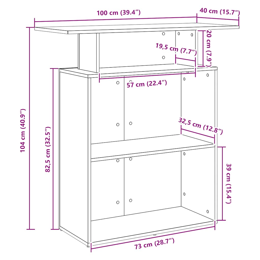 Reception desk, white, 100x40x104 cm, engineered wood