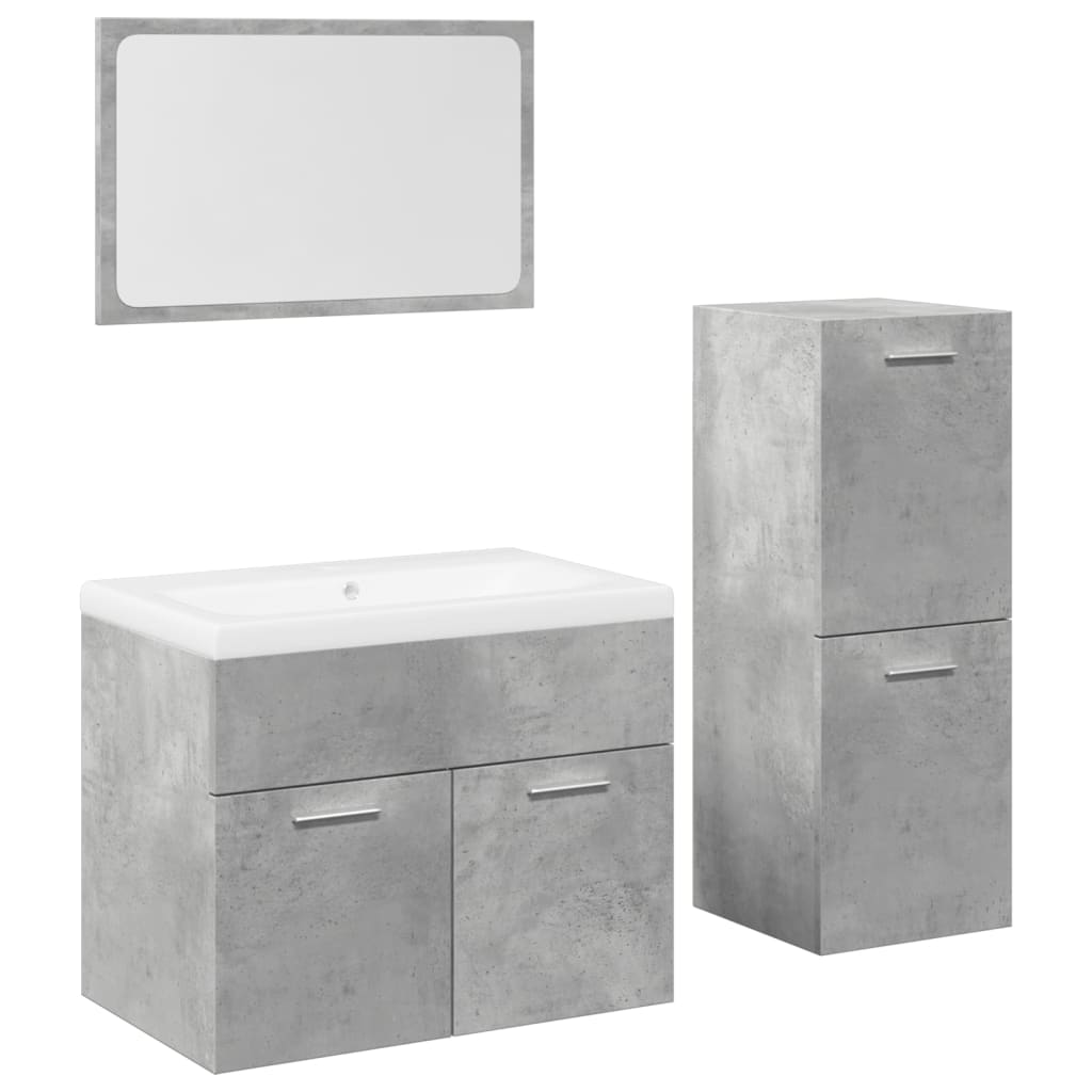 Bathroom furniture set, 4-piece, concrete grey, wood