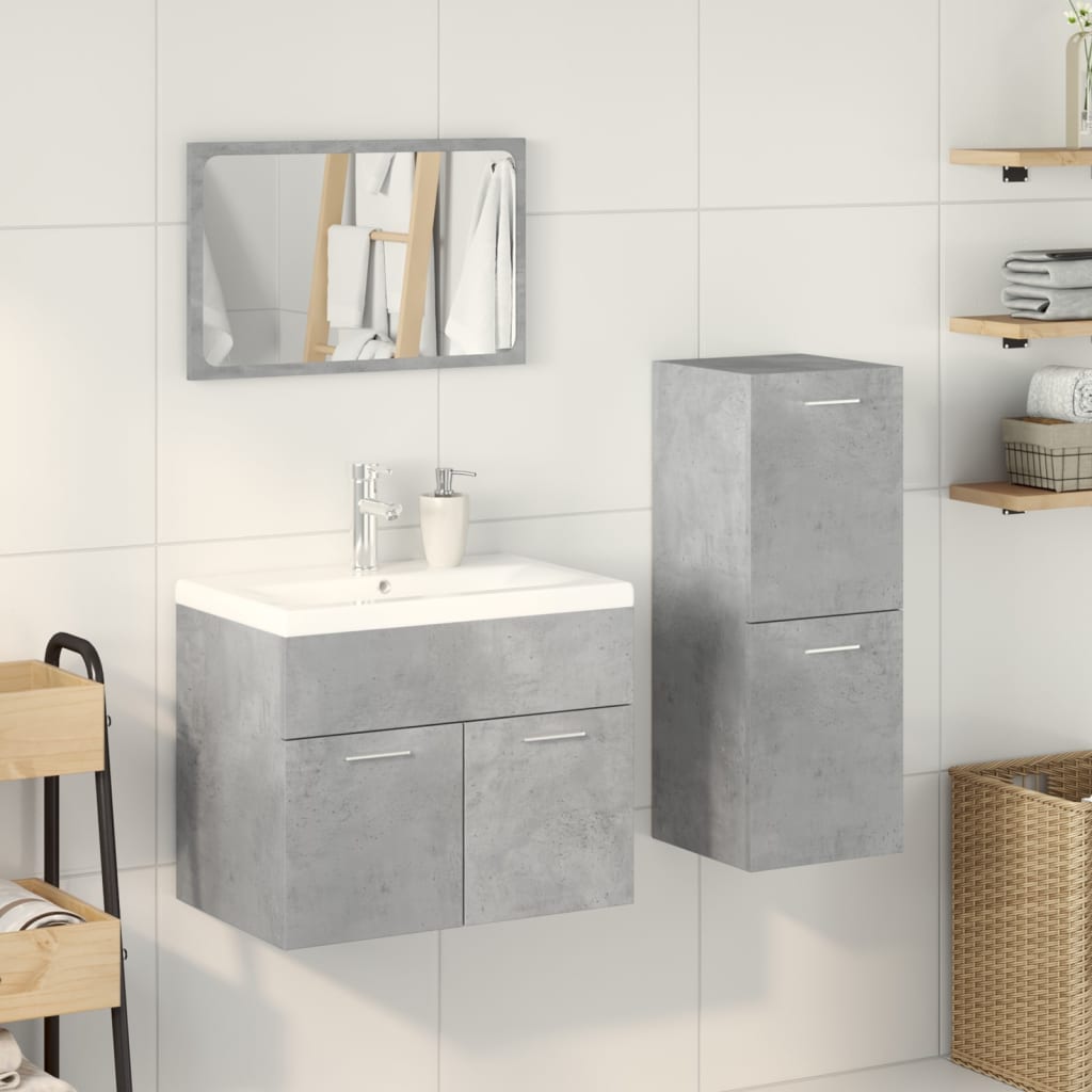 Bathroom furniture set, 4-piece, concrete grey, wood