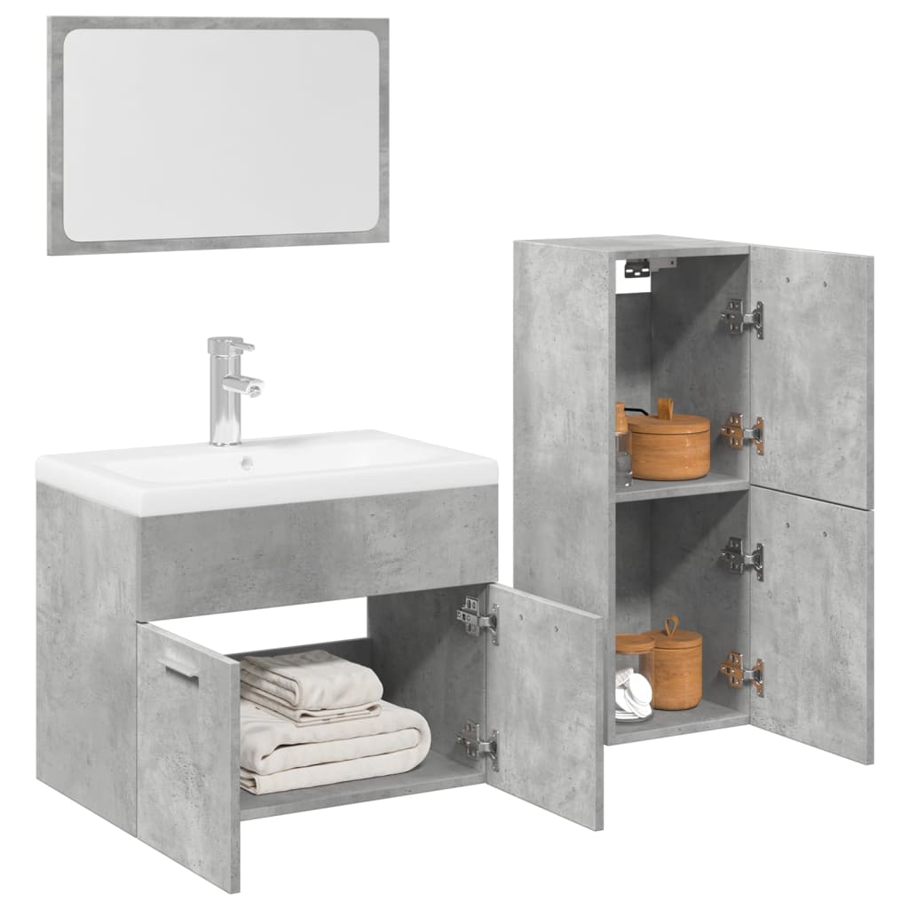 Bathroom furniture set, 4-piece, concrete grey, wood