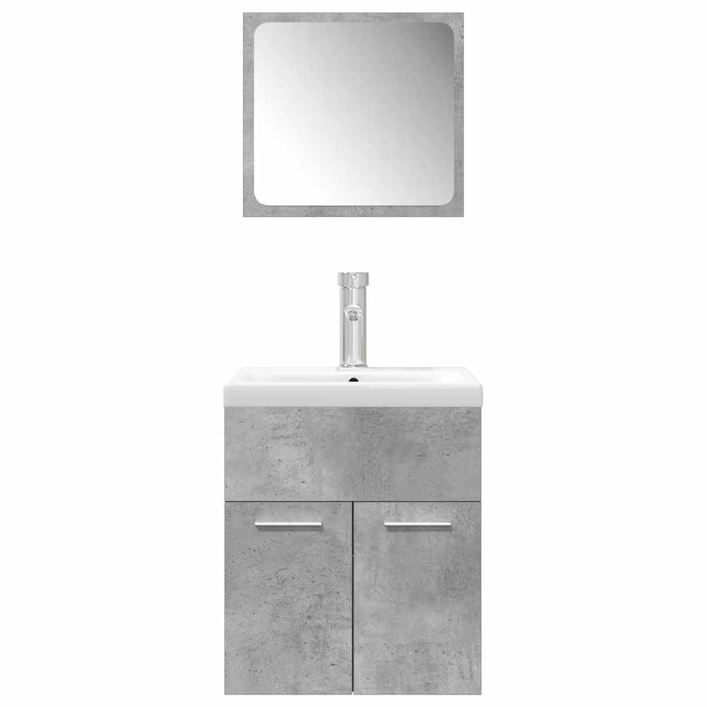 Bathroom furniture set, 3-piece, concrete grey, wood