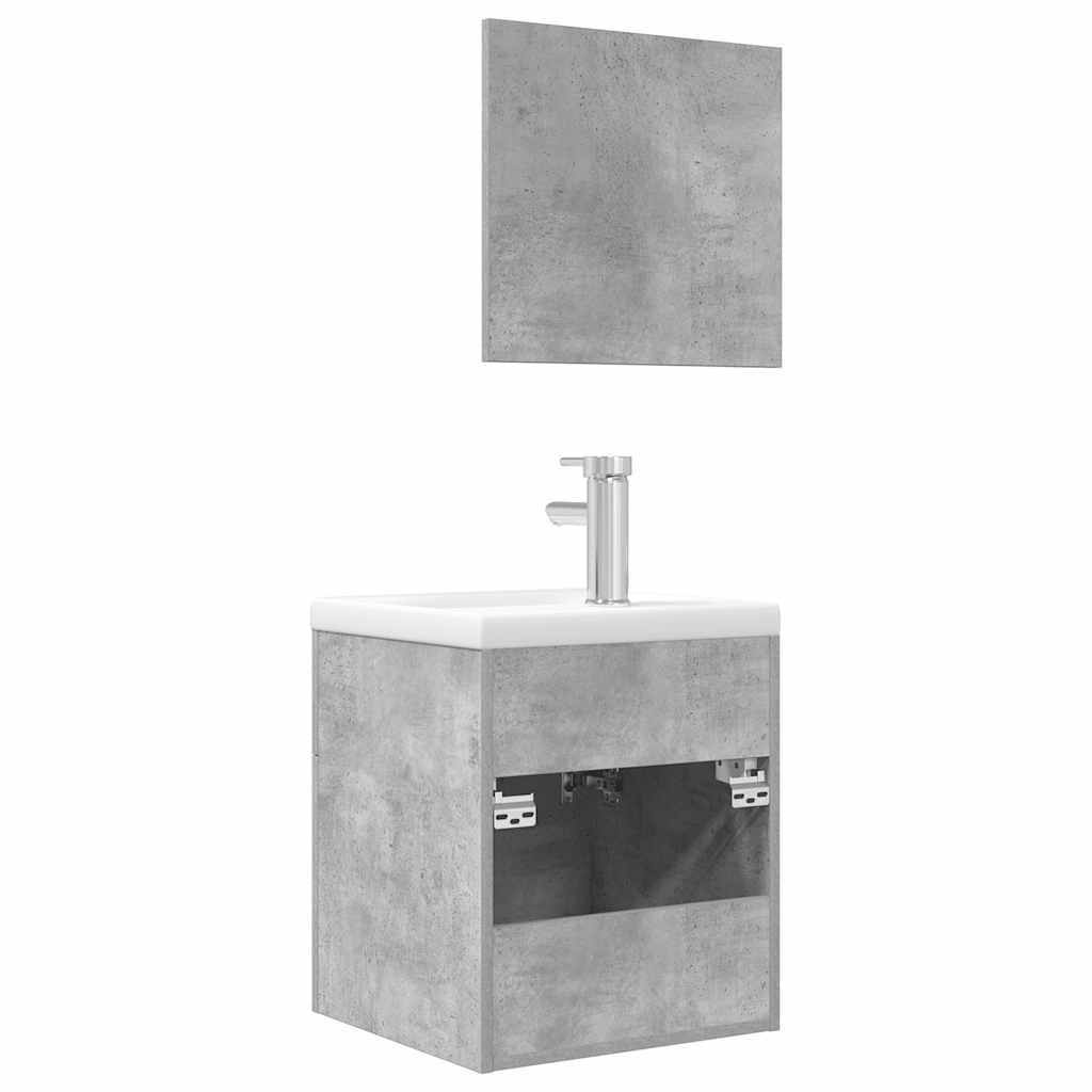 Bathroom furniture set, 3-piece, concrete grey, wood