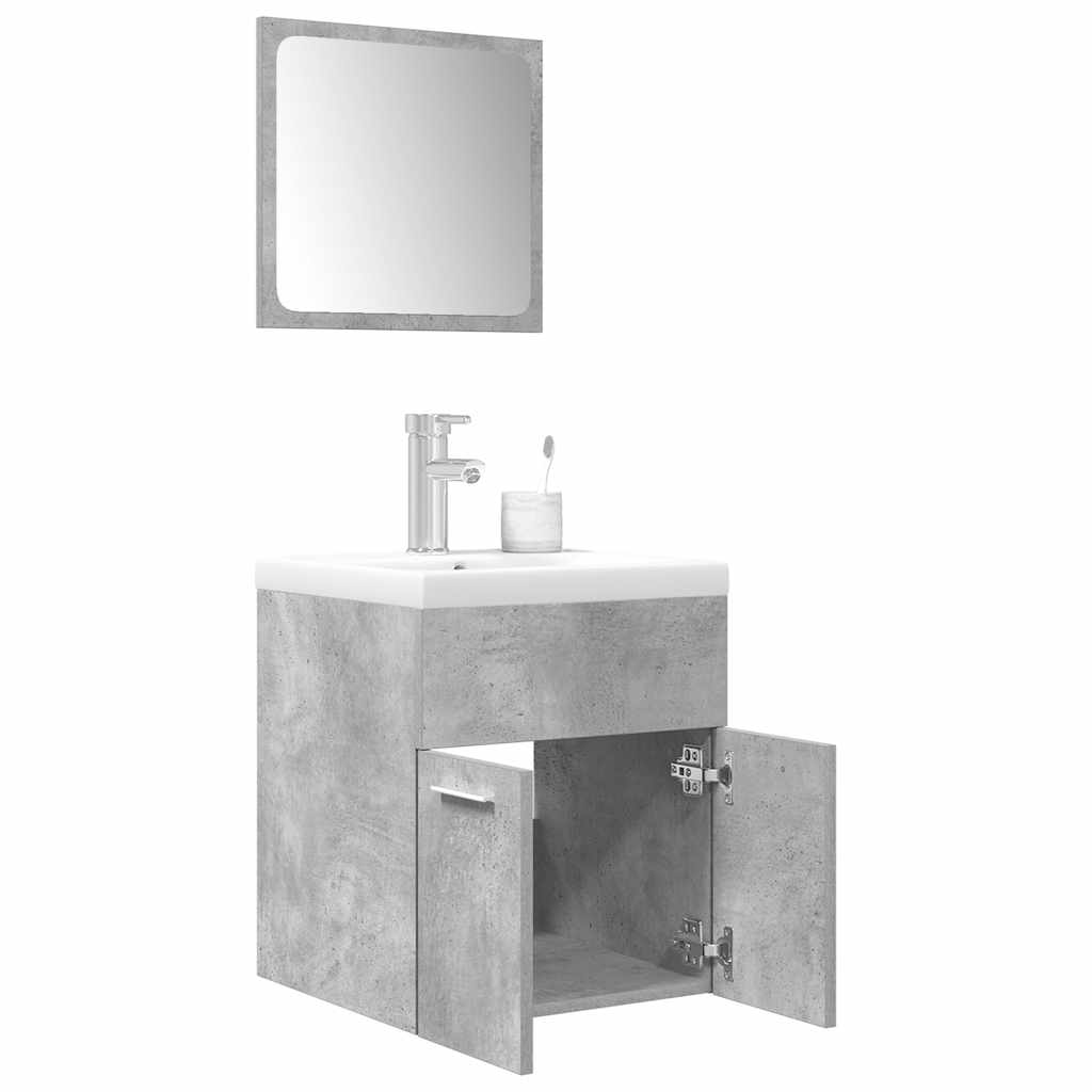 Bathroom furniture set, 3-piece, concrete grey, wood
