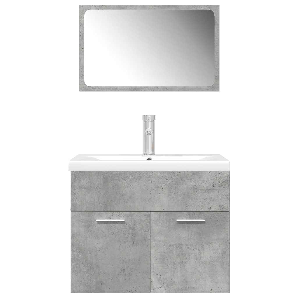 Bathroom furniture set, 3-piece, concrete grey, wood
