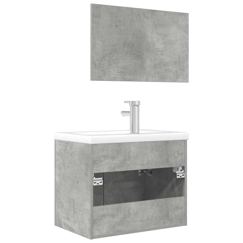 Bathroom furniture set, 3-piece, concrete grey, wood