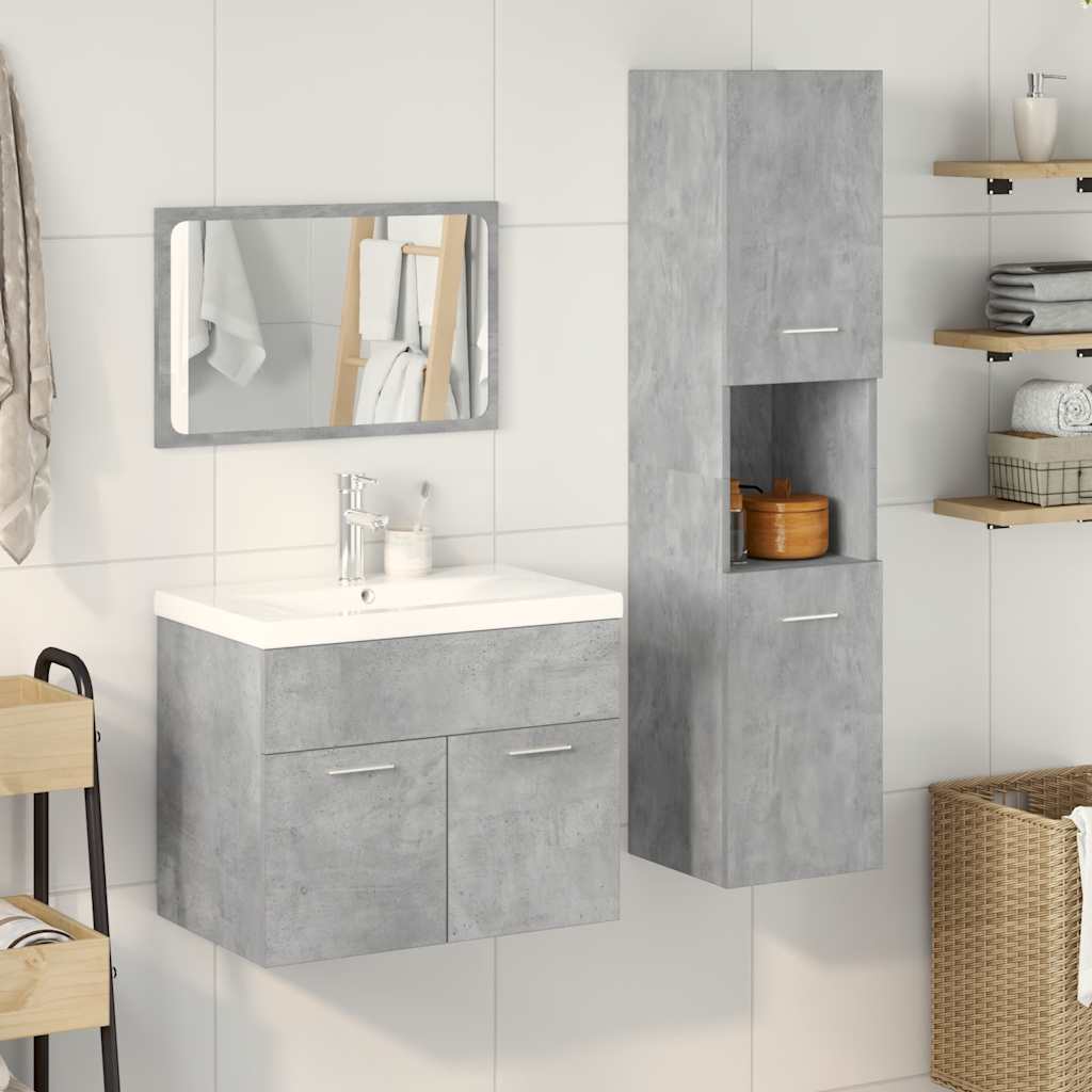 Bathroom furniture set, 4-piece, concrete grey, wood