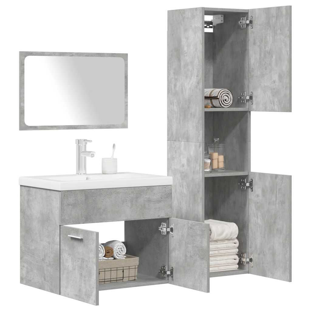 Bathroom furniture set, 4-piece, concrete grey, wood