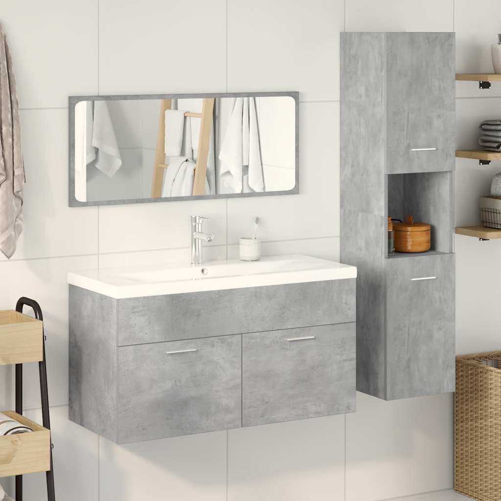 Bathroom furniture set, 4-piece, concrete grey, wood