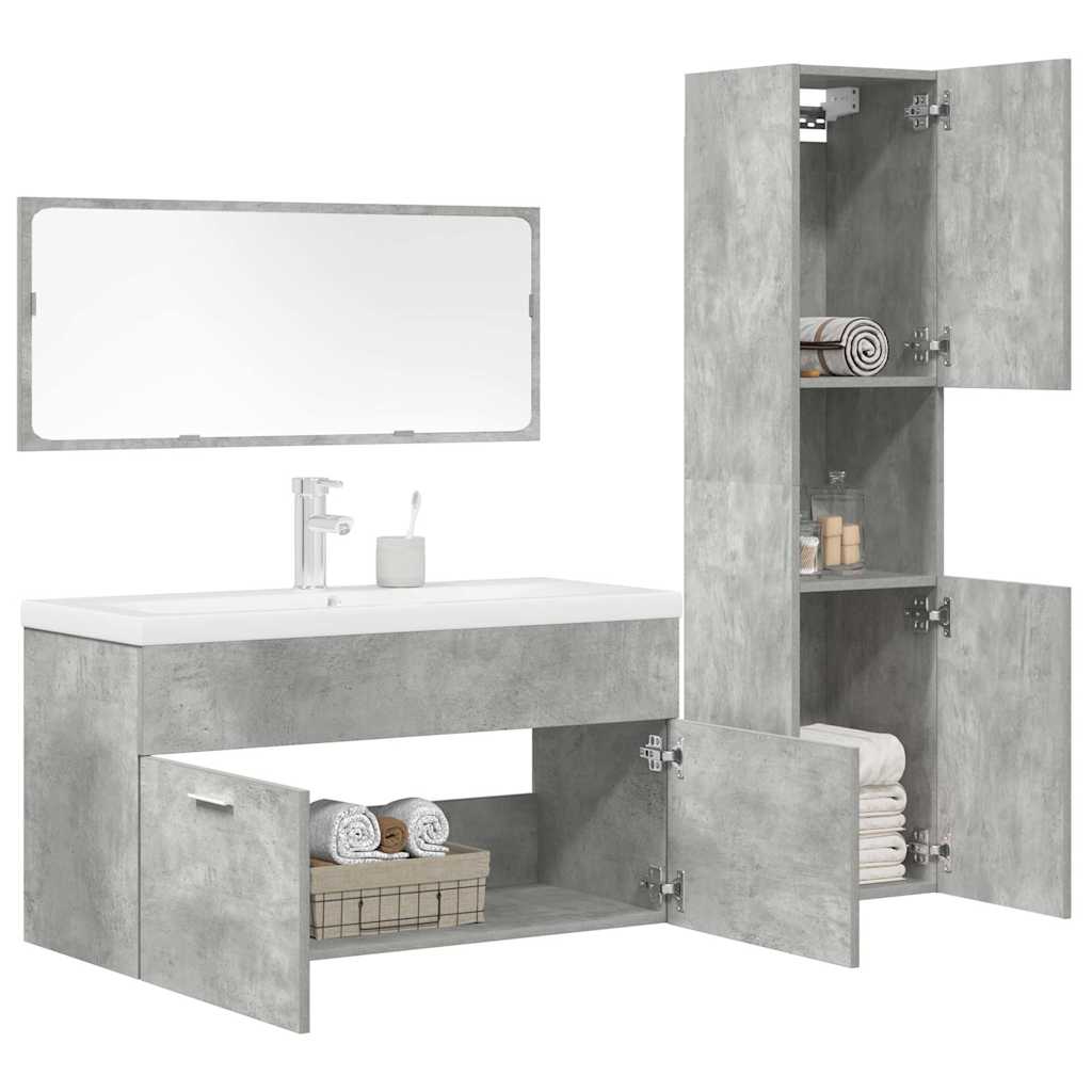 Bathroom furniture set, 4-piece, concrete grey, wood