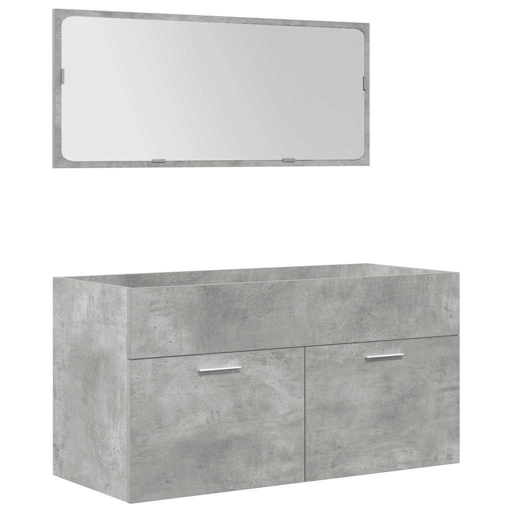Bathroom furniture set, 4-piece, concrete grey, wood