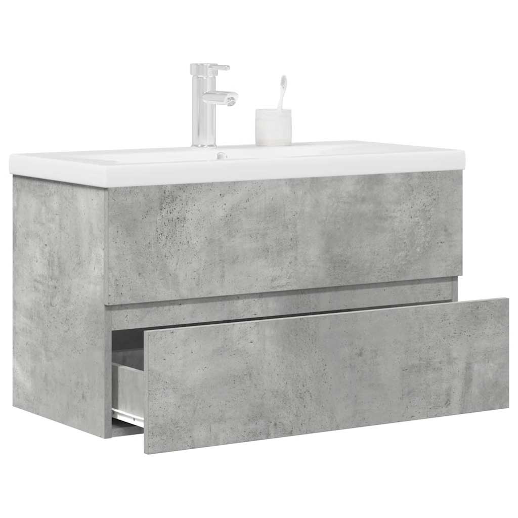 Bathroom furniture set, 2-piece, concrete grey, wood