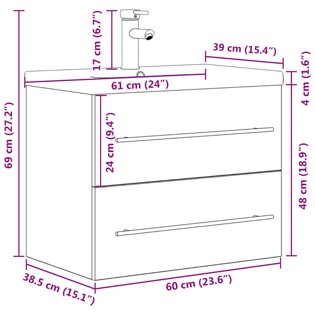 Bathroom furniture set, 2-piece, concrete grey, wood