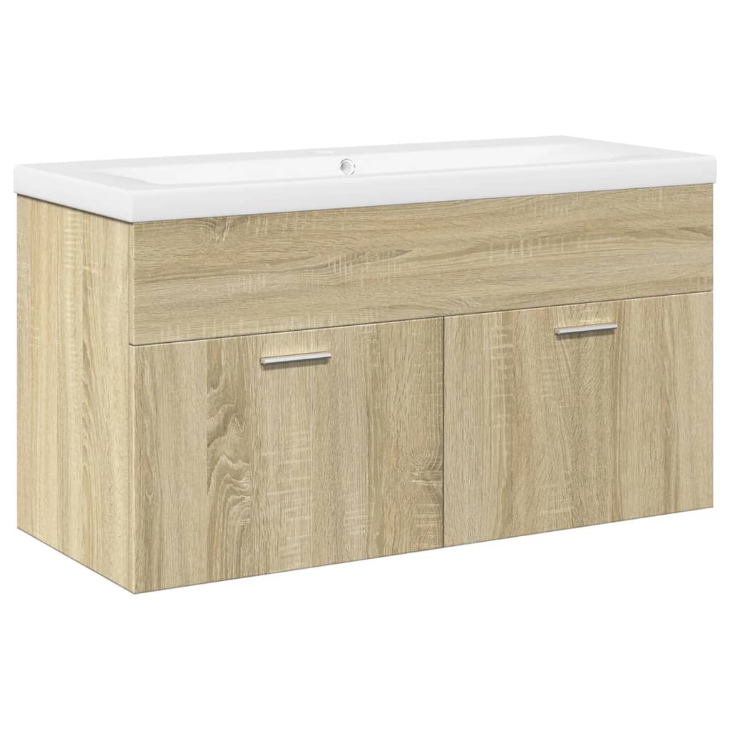 Vanity unit with integrated basin, oak
