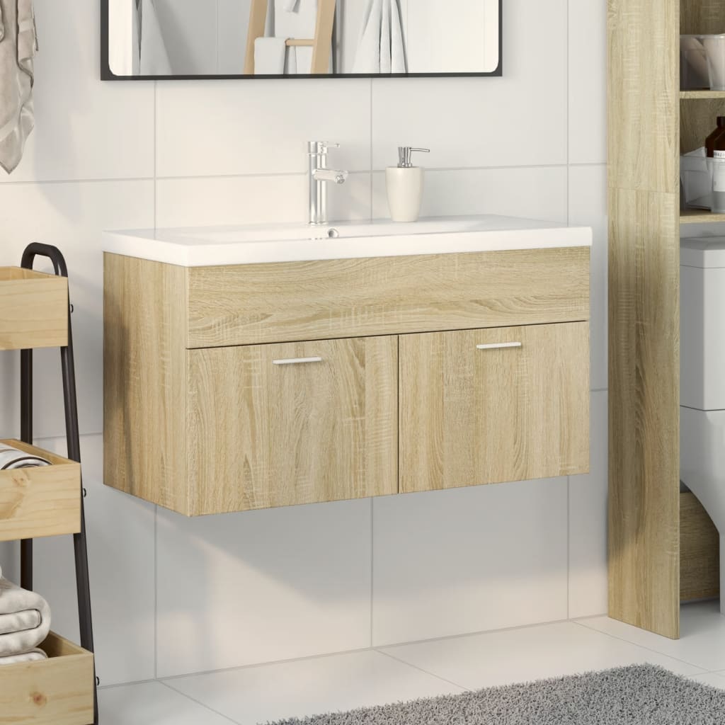Vanity unit with integrated basin, oak