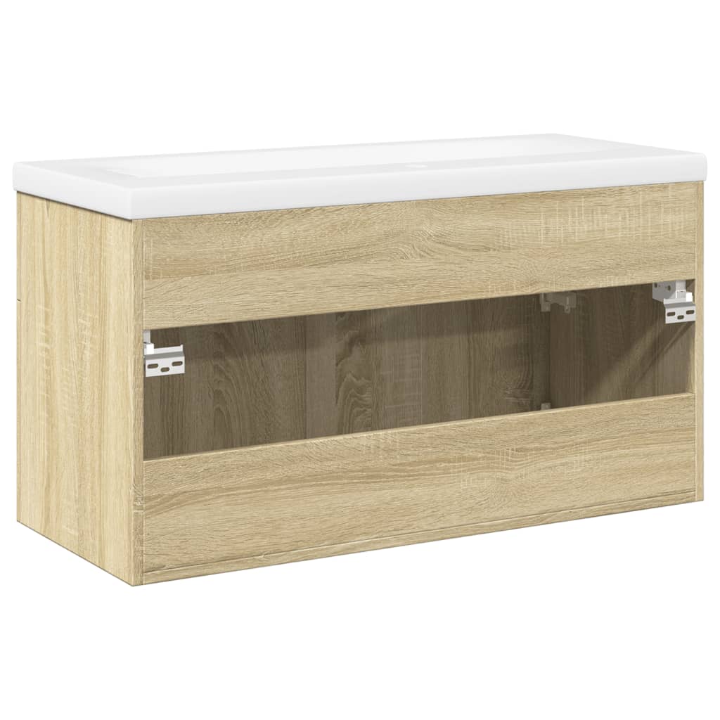 Vanity unit with integrated basin, oak