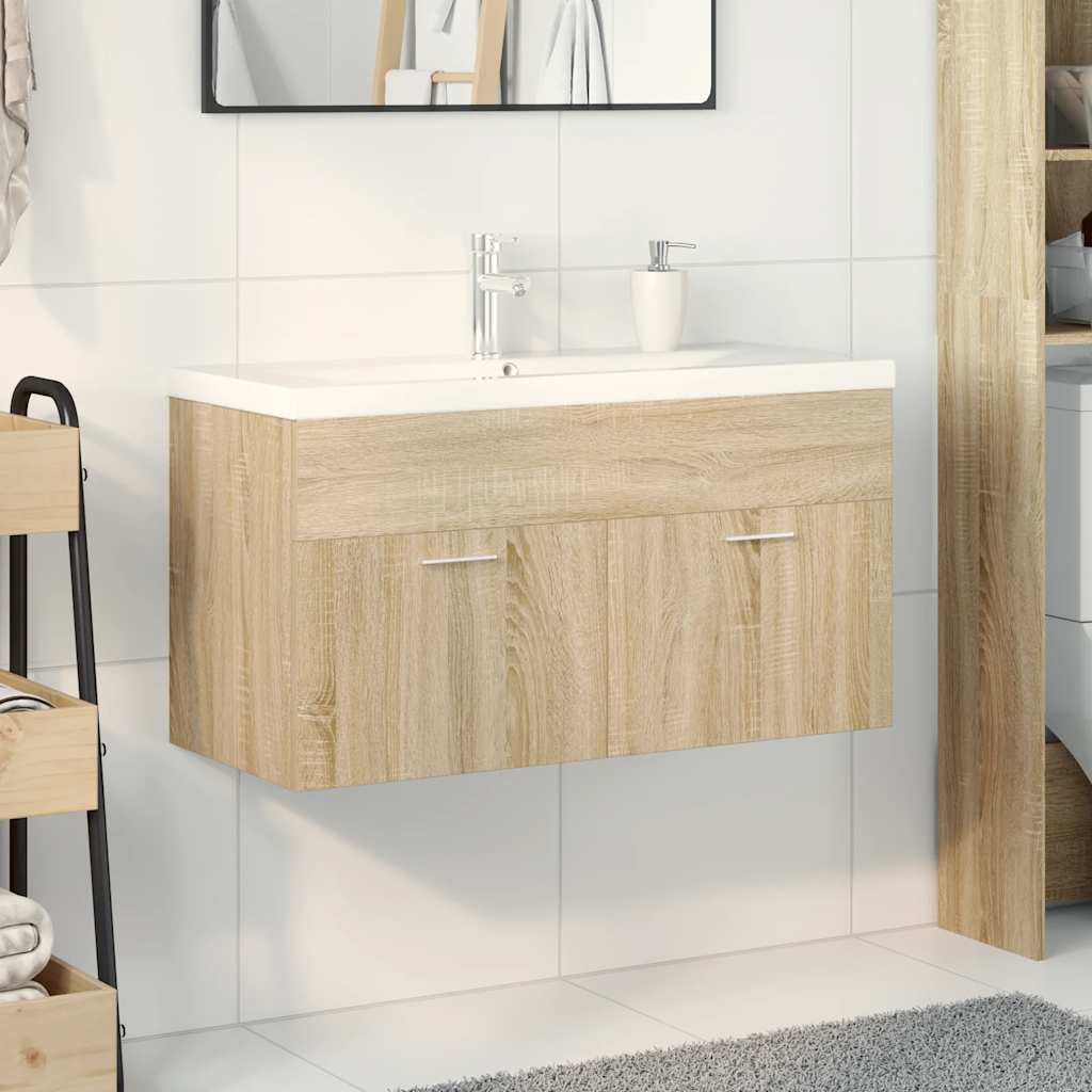 Vanity unit with integrated basin, oak