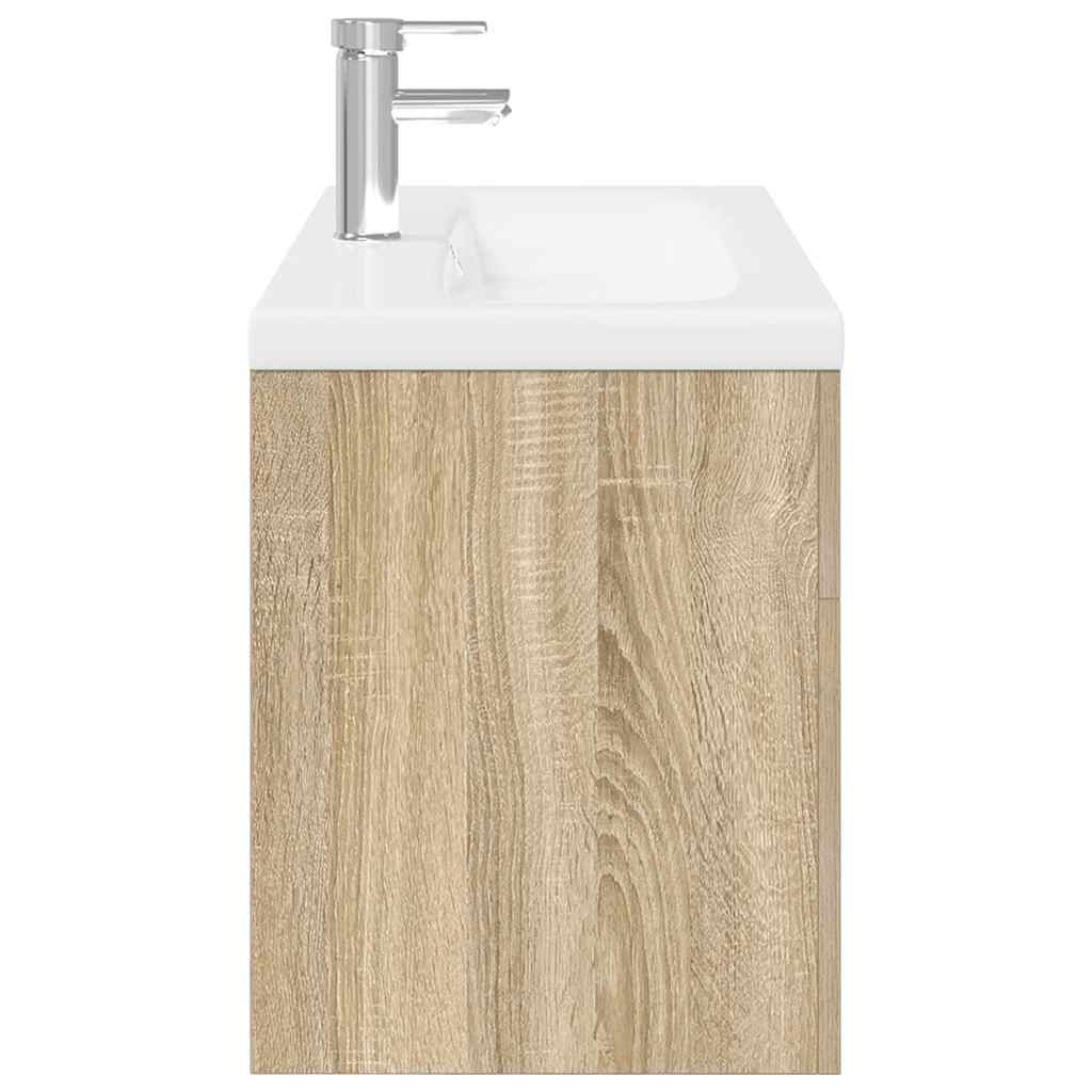Vanity unit with integrated basin, oak