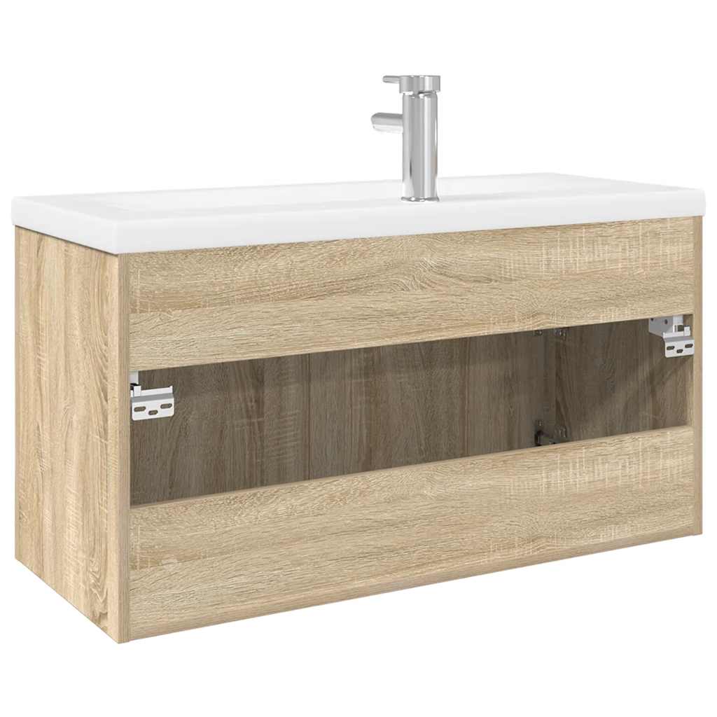 Vanity unit with integrated basin, oak