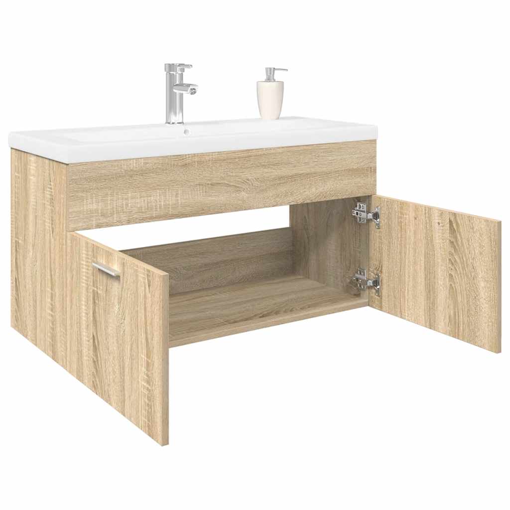Vanity unit with integrated basin, oak