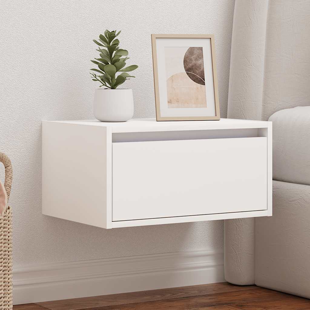 Wall-mounted nightstand with LED, white