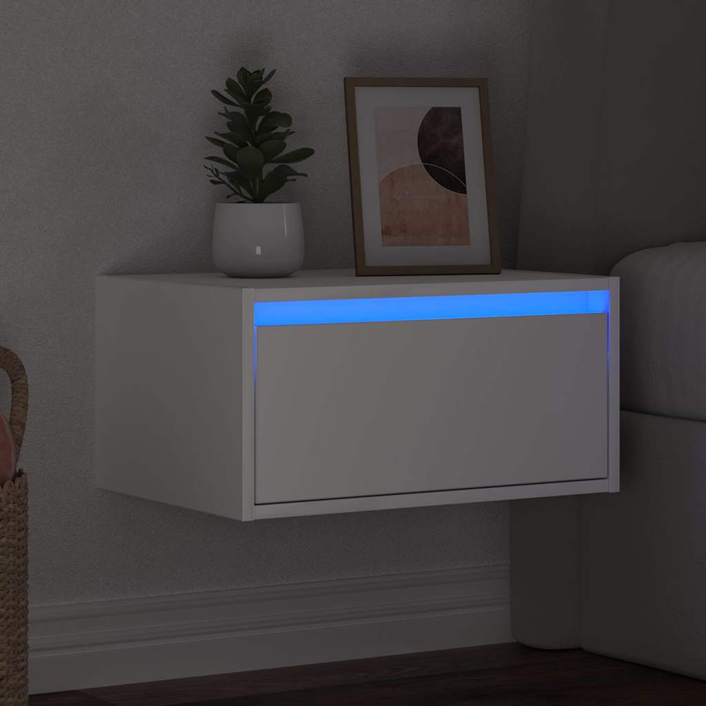 Wall-mounted nightstand with LED, white