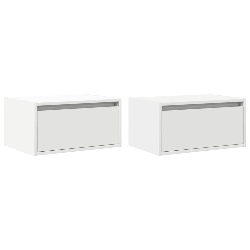 Wall-Mounted Nightstands with LED, 2 pcs., White