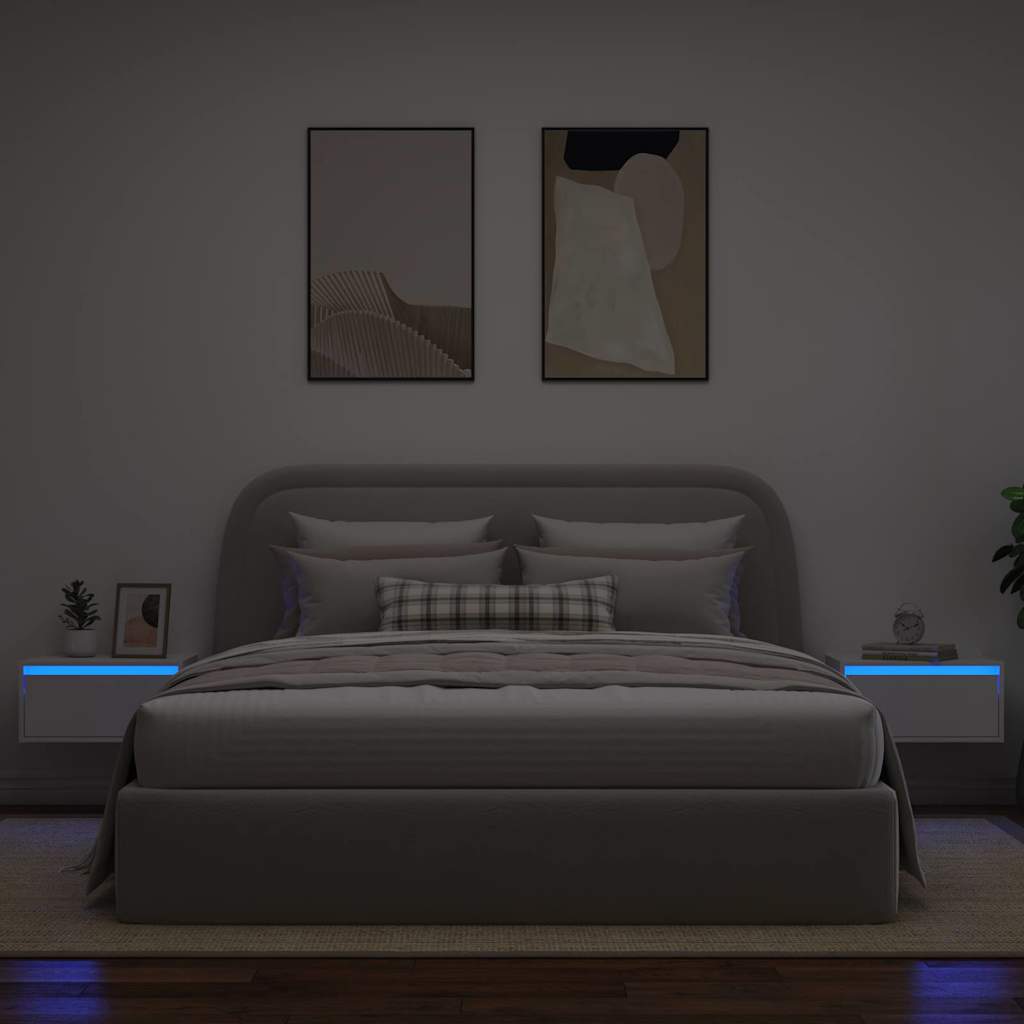 Wall-Mounted Nightstands with LED, 2 pcs., White